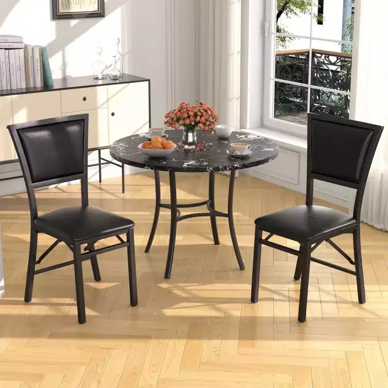 Table de salle à manger ronde de 36 pouces pour 4 personnes, plateau en faux marbre avec pieds en métal pour cuisine, petits espaces