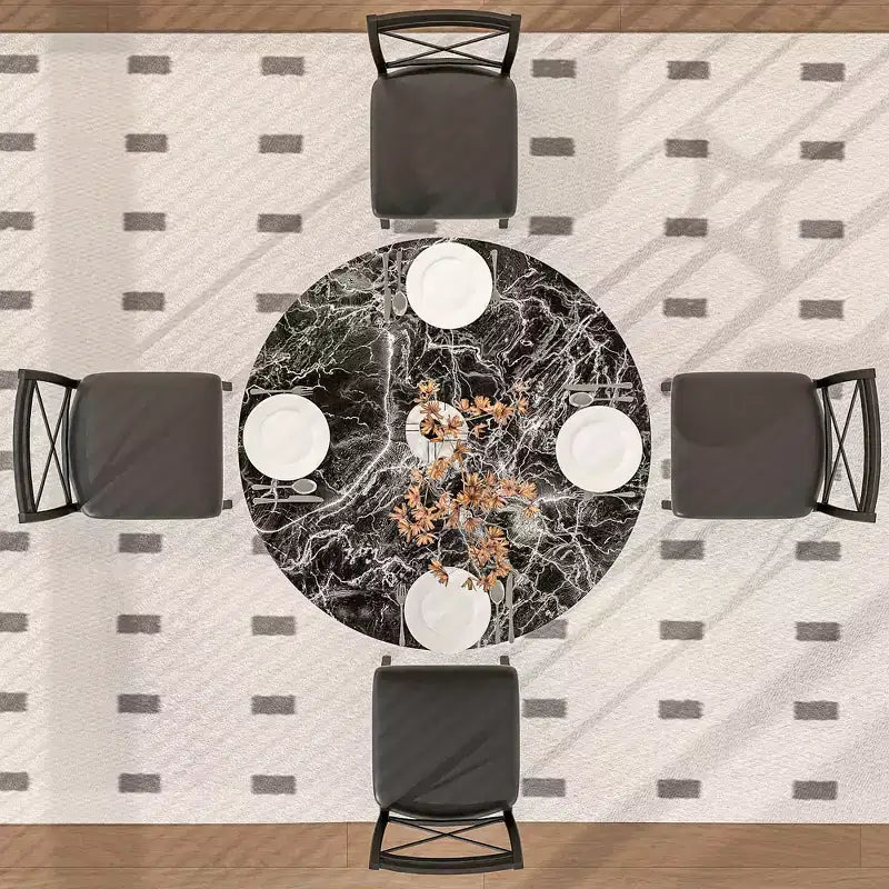 Table de salle à manger ronde de 36 pouces pour 4 personnes, plateau en faux marbre avec pieds en métal pour cuisine, petits espaces