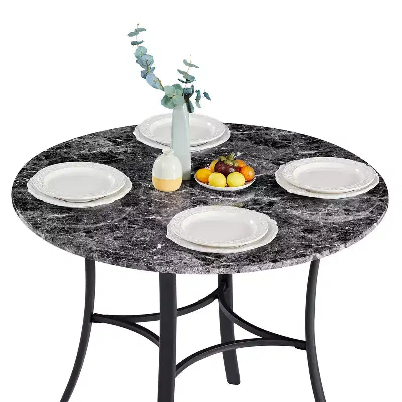 Table de salle à manger ronde de 36 pouces pour 4 personnes, plateau en faux marbre avec pieds en métal pour cuisine, petits espaces
