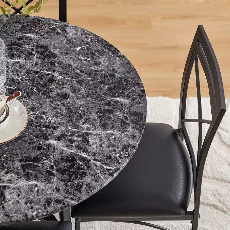 Table de salle à manger ronde de 36 pouces pour 4 personnes, plateau en faux marbre avec pieds en métal pour cuisine, petits espaces
