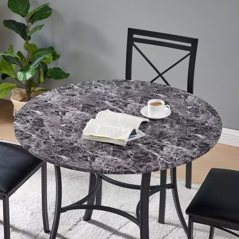 Table de salle à manger ronde de 36 pouces pour 4 personnes, plateau en faux marbre avec pieds en métal pour cuisine, petits espaces