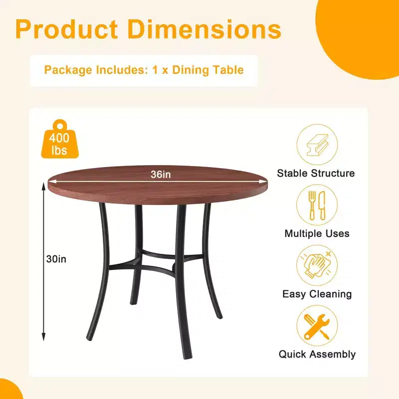 Table de salle à manger ronde de 36 pouces pour 4 personnes, plateau en faux marbre avec pieds en métal pour cuisine, petits espaces