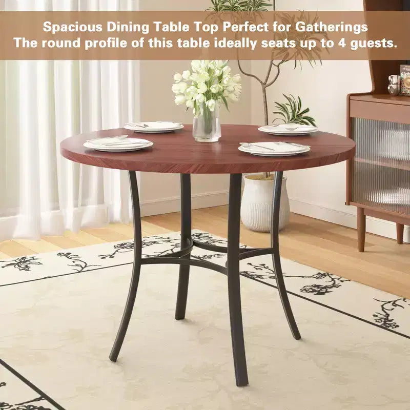 Table de salle à manger ronde de 36 pouces pour 4 personnes, plateau en faux marbre avec pieds en métal pour cuisine, petits espaces