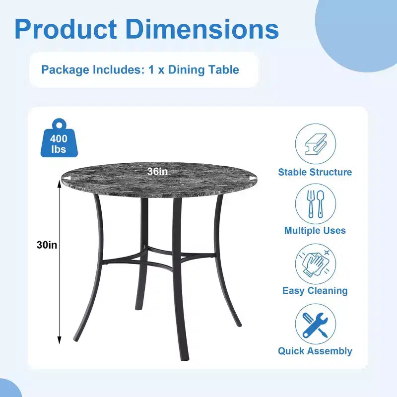 Table de salle à manger ronde de 36 pouces pour 4 personnes, plateau en faux marbre avec pieds en métal pour cuisine, petits espaces