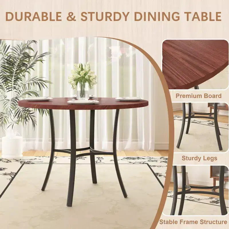 Table de salle à manger ronde de 36 pouces pour 4 personnes, plateau en faux marbre avec pieds en métal pour cuisine, petits espaces