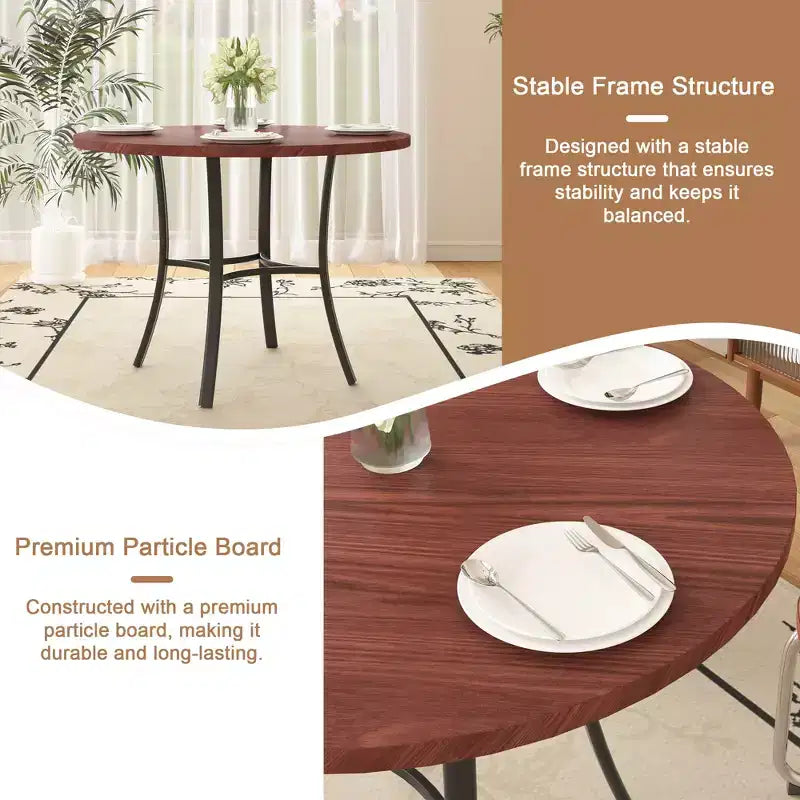 Table de salle à manger ronde de 36 pouces pour 4 personnes, plateau en faux marbre avec pieds en métal pour cuisine, petits espaces