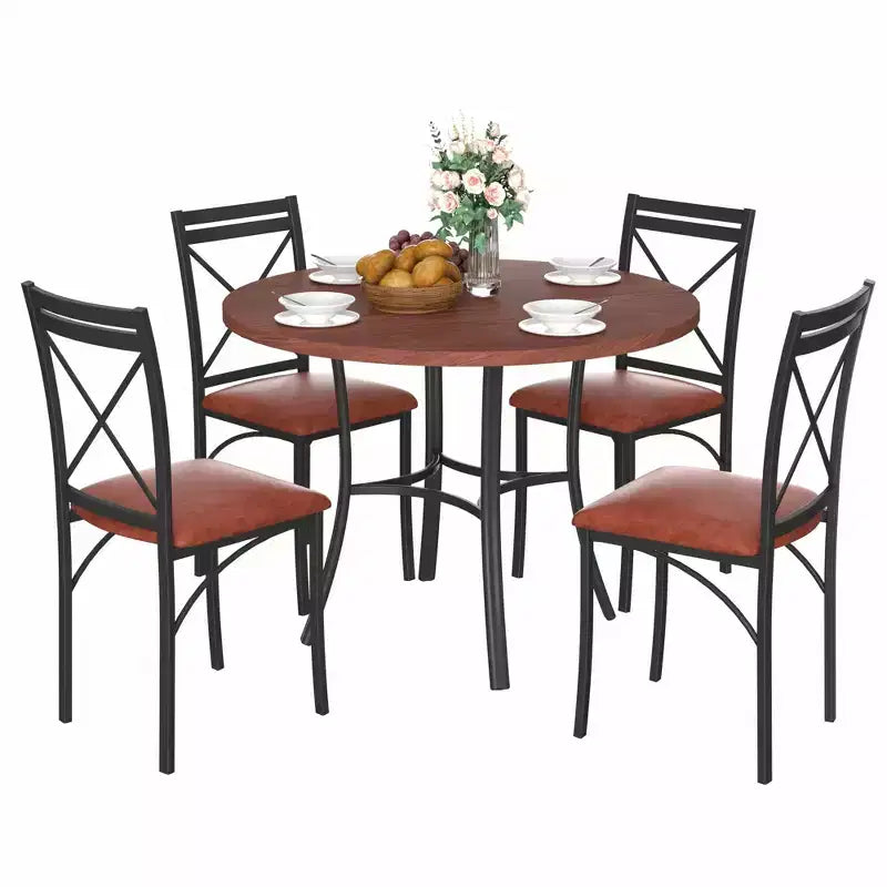 Table de salle à manger ronde de 36 pouces pour 4 personnes, plateau en faux marbre avec pieds en métal pour cuisine, petits espaces