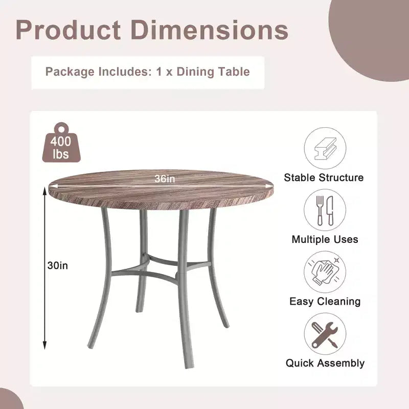Table de salle à manger ronde de 36 pouces pour 4 personnes, plateau en faux marbre avec pieds en métal pour cuisine, petits espaces