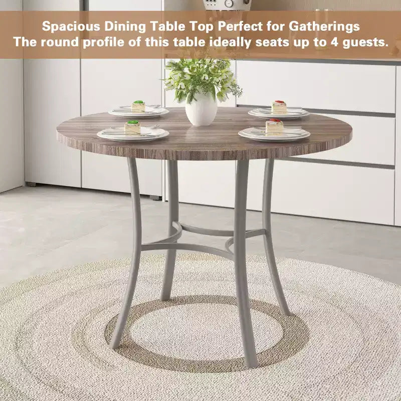 Table de salle à manger ronde de 36 pouces pour 4 personnes, plateau en faux marbre avec pieds en métal pour cuisine, petits espaces