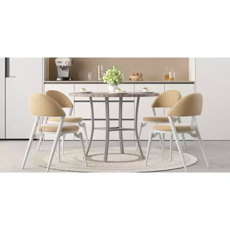 Table de salle à manger ronde de 36 pouces pour 4 personnes, plateau en faux marbre avec pieds en métal pour cuisine, petits espaces