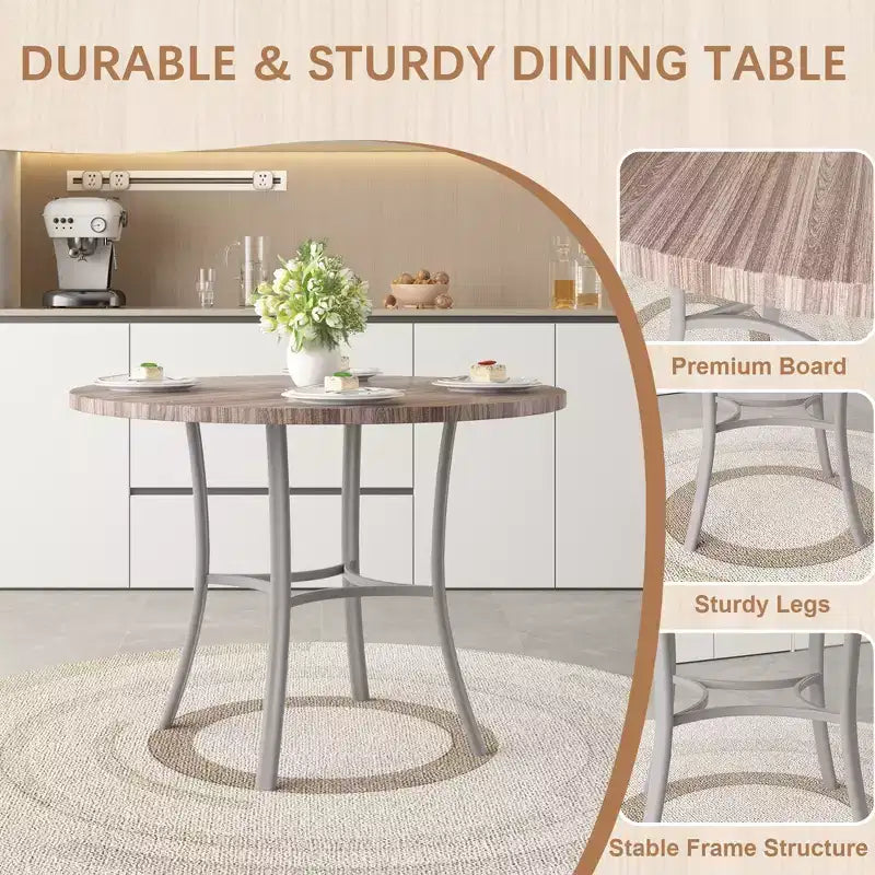 Table de salle à manger ronde de 36 pouces pour 4 personnes, plateau en faux marbre avec pieds en métal pour cuisine, petits espaces