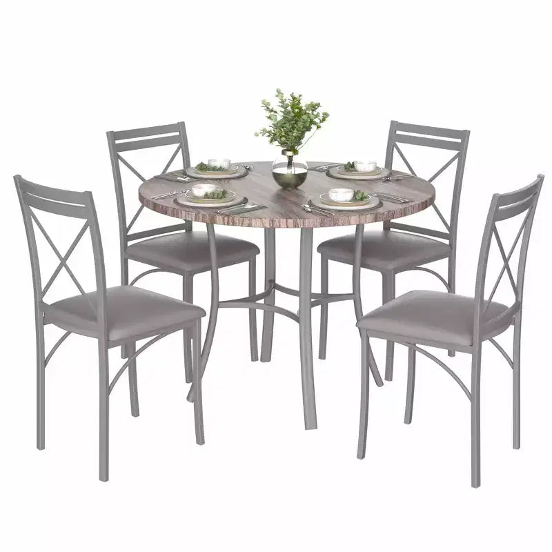 Table de salle à manger ronde de 36 pouces pour 4 personnes, plateau en faux marbre avec pieds en métal pour cuisine, petits espaces