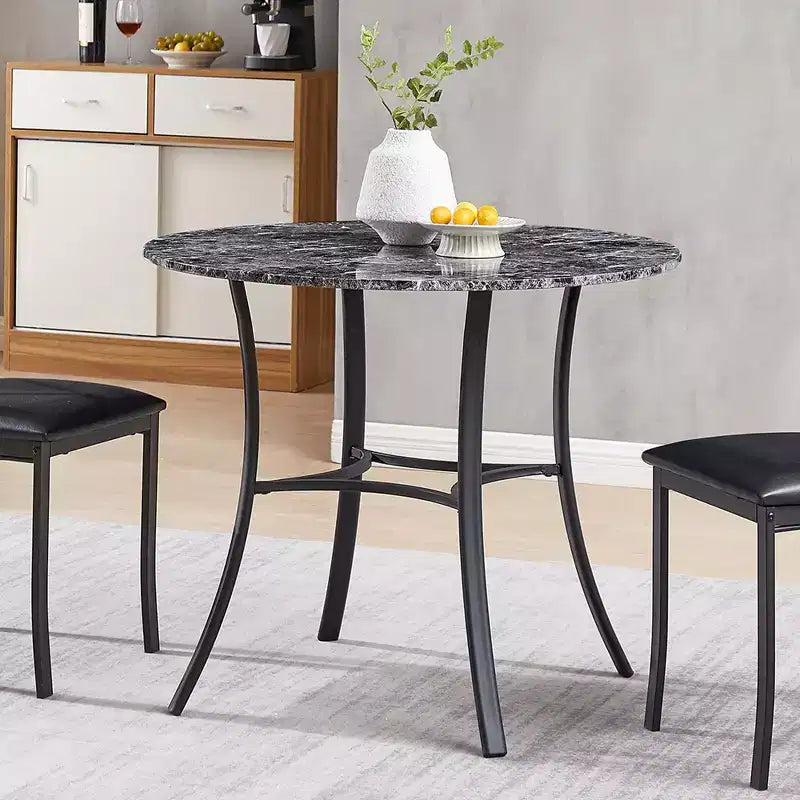 Table de salle à manger ronde de 36 pouces pour 4 personnes, plateau en faux marbre avec pieds en métal pour cuisine, petits espaces