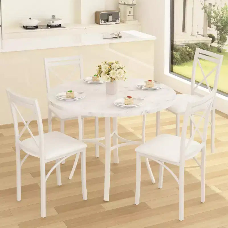 Table de salle à manger ronde de 36 pouces pour 4 personnes, plateau en faux marbre avec pieds en métal pour cuisine, petits espaces