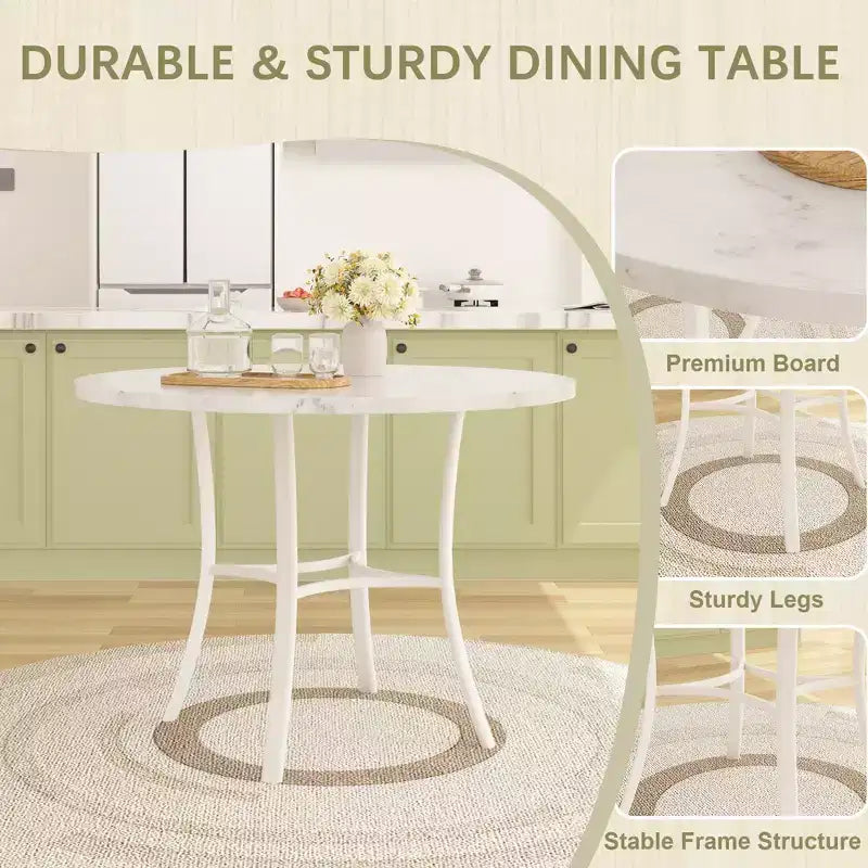 Table de salle à manger ronde de 36 pouces pour 4 personnes, plateau en faux marbre avec pieds en métal pour cuisine, petits espaces