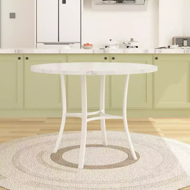 Table de salle à manger ronde de 36 pouces pour 4 personnes, plateau en faux marbre avec pieds en métal pour cuisine, petits espaces