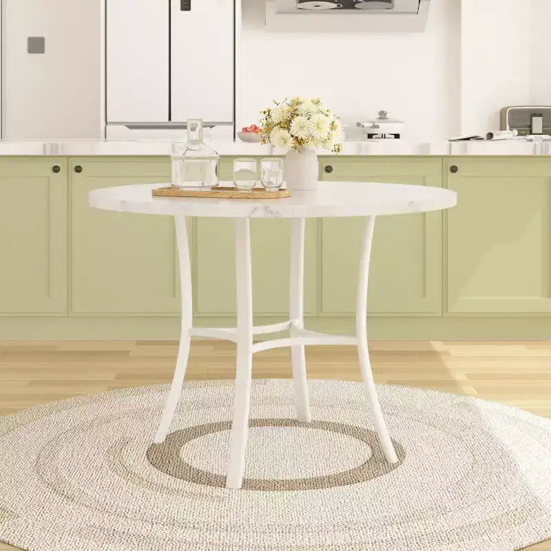 Table de salle à manger ronde de 36 pouces pour 4 personnes, plateau en faux marbre avec pieds en métal pour cuisine, petits espaces