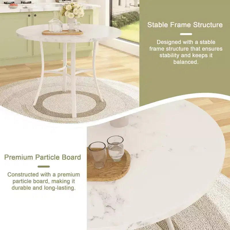 Table de salle à manger ronde de 36 pouces pour 4 personnes, plateau en faux marbre avec pieds en métal pour cuisine, petits espaces