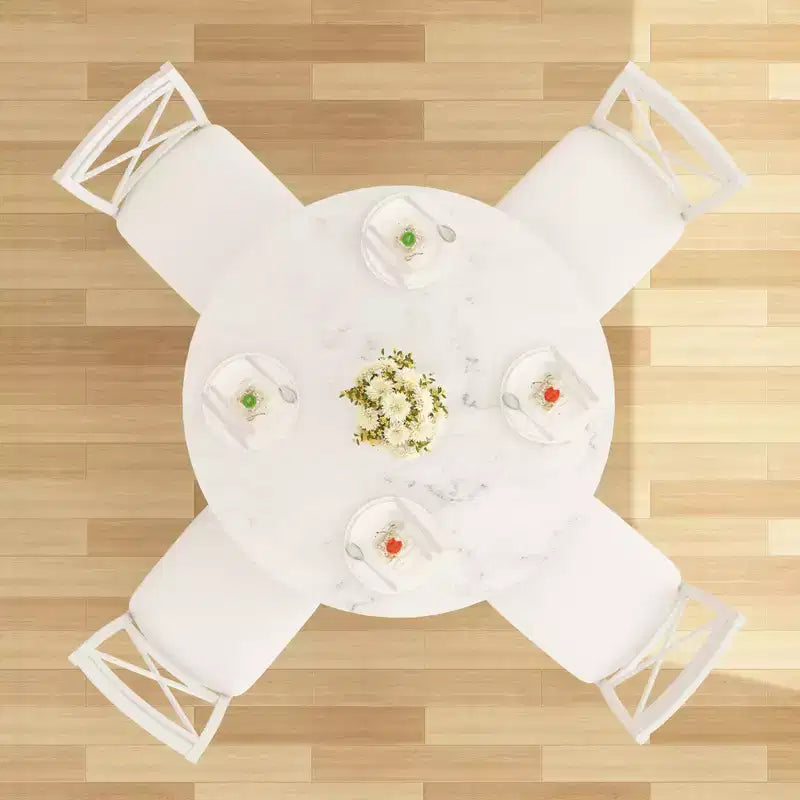 Table de salle à manger ronde de 36 pouces pour 4 personnes, plateau en faux marbre avec pieds en métal pour cuisine, petits espaces