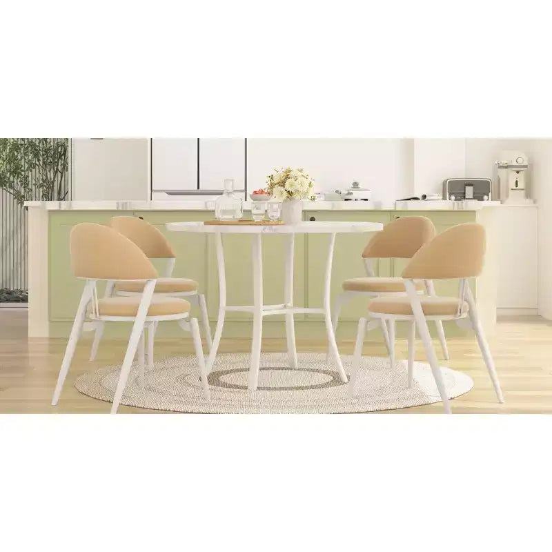 Table de salle à manger ronde de 36 pouces pour 4 personnes, plateau en faux marbre avec pieds en métal pour cuisine, petits espaces