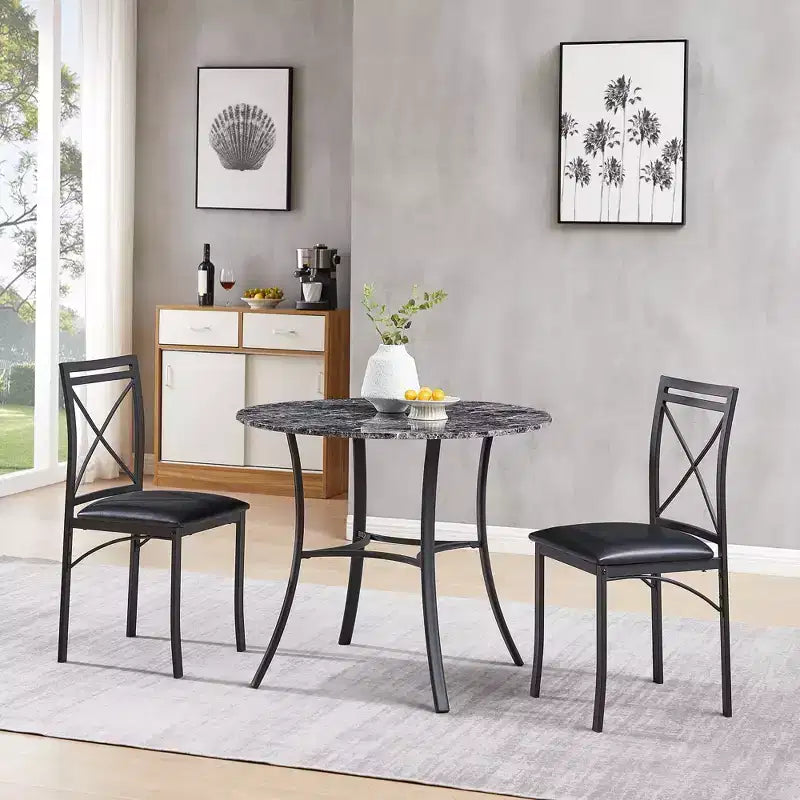Table de salle à manger ronde de 36 pouces pour 4 personnes, plateau en faux marbre avec pieds en métal pour cuisine, petits espaces