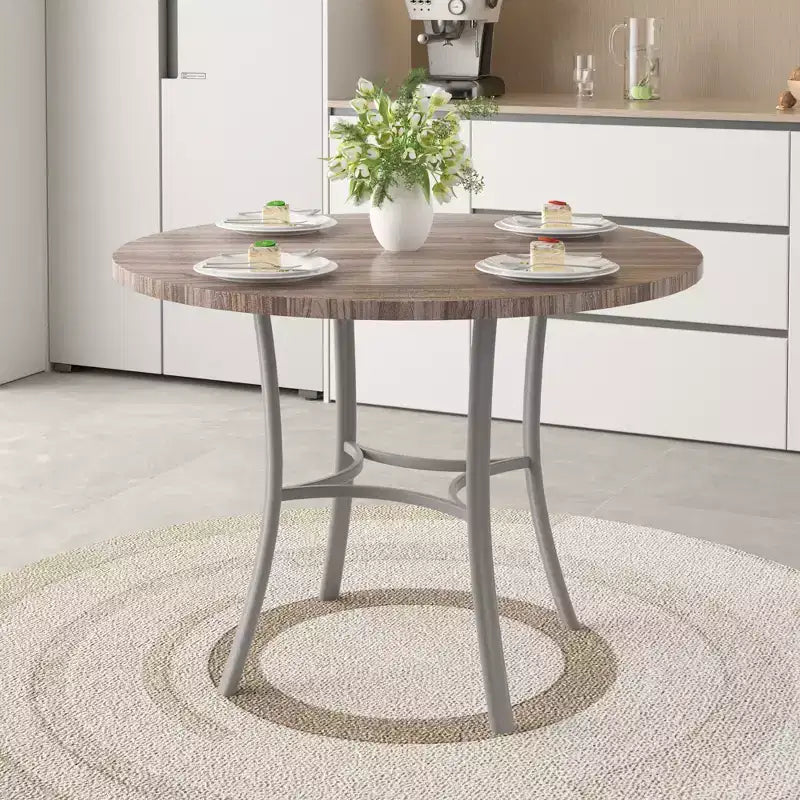 Table de salle à manger ronde de 36 pouces pour 4 personnes, plateau en faux marbre avec pieds en métal pour cuisine, petits espaces