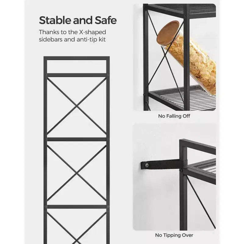 Étagère de rangement en métal à 5 niveaux avec montants latéraux en X, maillage dense, 32 x 40 x 145,5 cm, Noir Encre