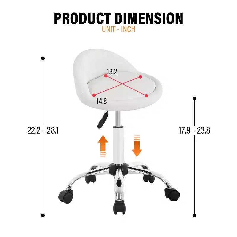 Tabouret roulant réglable en hauteur pour salon de coiffure, chaise de spa pivotante avec siège confortable en cuir PU et base en métal chromé