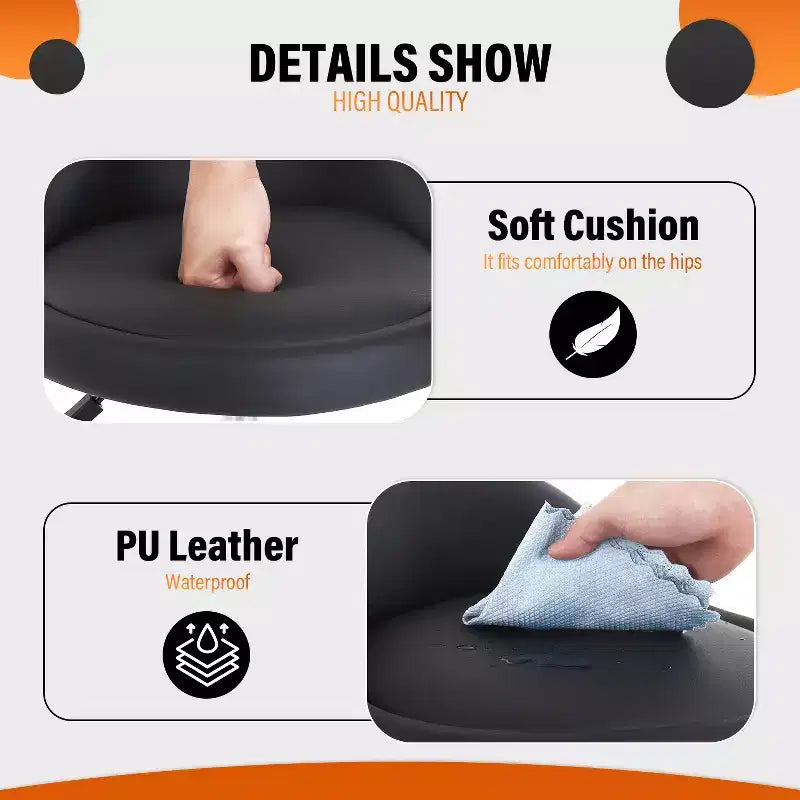 Tabouret roulant réglable en hauteur pour salon de coiffure, chaise de spa pivotante avec siège confortable en cuir PU et base en métal chromé