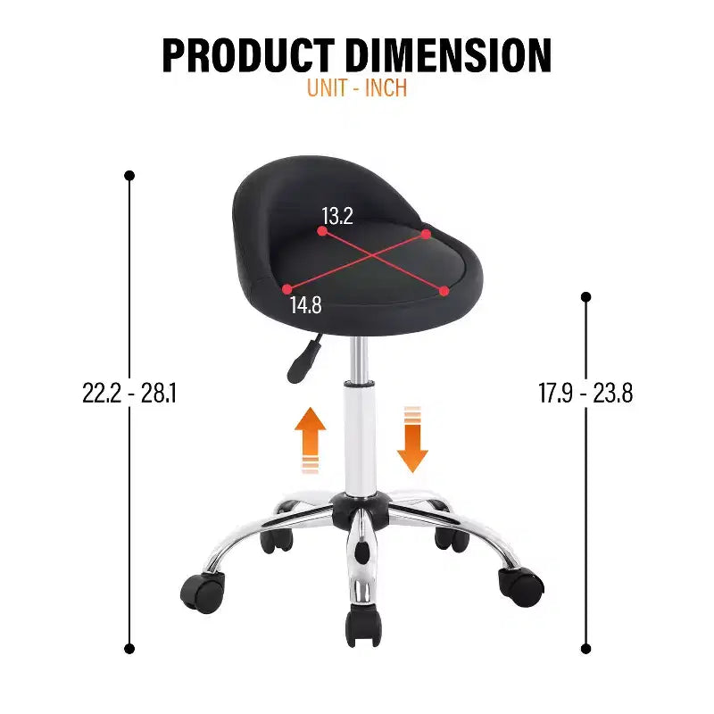 Tabouret roulant réglable en hauteur pour salon de coiffure, chaise de spa pivotante avec siège confortable en cuir PU et base en métal chromé