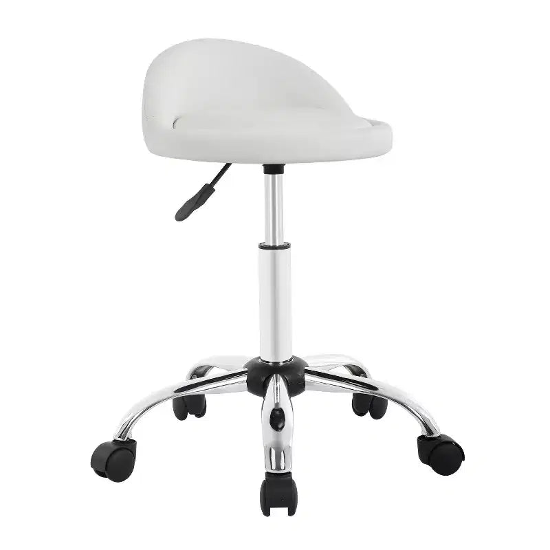 Tabouret roulant réglable en hauteur pour salon de coiffure, chaise de spa pivotante avec siège confortable en cuir PU et base en métal chromé