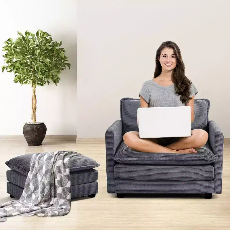 41.34 Fauteuil d'appoint surdimensionné en velours côtelé, Fauteuil moderne pour chambre à coucher et salon