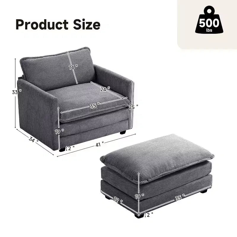 41.34 Fauteuil d'appoint surdimensionné en velours côtelé, Fauteuil moderne pour chambre à coucher et salon