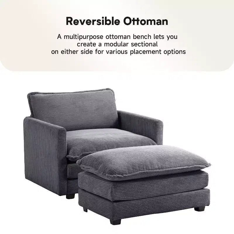41.34 Fauteuil d'appoint surdimensionné en velours côtelé, Fauteuil moderne pour chambre à coucher et salon