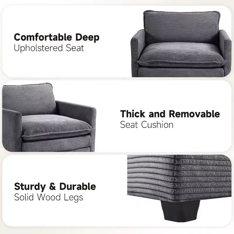 41.34 Fauteuil d'appoint surdimensionné en velours côtelé, Fauteuil moderne pour chambre à coucher et salon