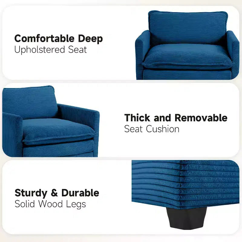 41.34 Fauteuil d'appoint surdimensionné en velours côtelé, Fauteuil moderne pour chambre à coucher et salon