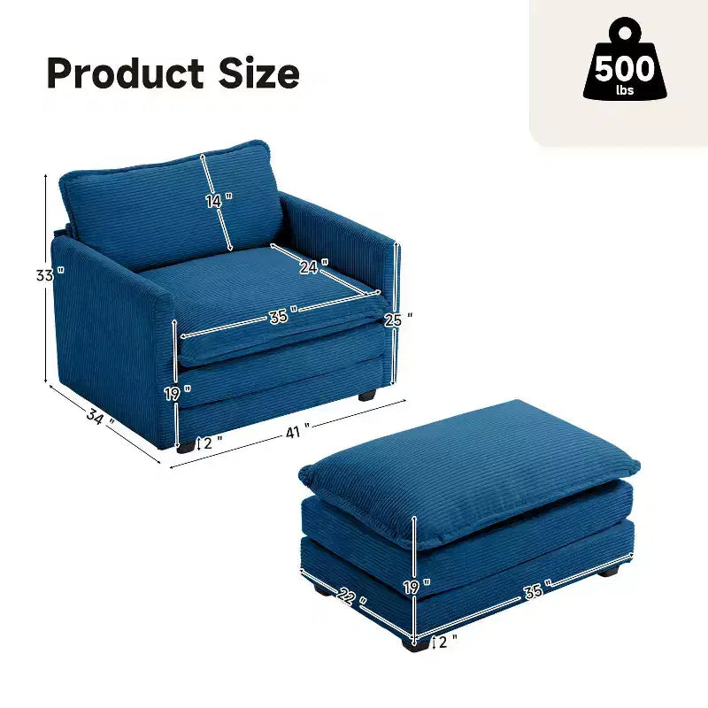 41.34 Fauteuil d'appoint surdimensionné en velours côtelé, Fauteuil moderne pour chambre à coucher et salon