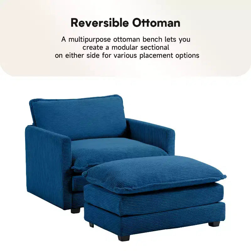 41.34 Fauteuil d'appoint surdimensionné en velours côtelé, Fauteuil moderne pour chambre à coucher et salon