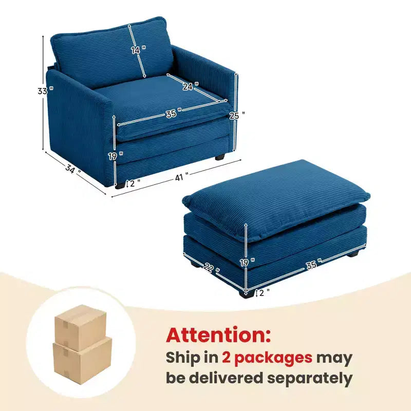 41.34 Fauteuil d'appoint surdimensionné en velours côtelé, Fauteuil moderne pour chambre à coucher et salon