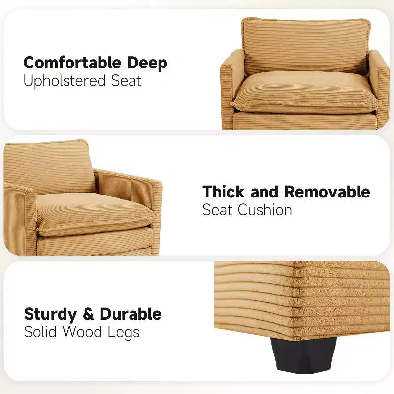 41.34 Fauteuil d'appoint surdimensionné en velours côtelé, Fauteuil moderne pour chambre à coucher et salon
