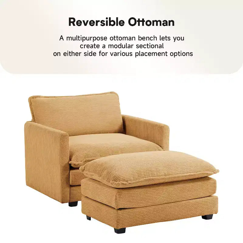 41.34 Fauteuil d'appoint surdimensionné en velours côtelé, Fauteuil moderne pour chambre à coucher et salon