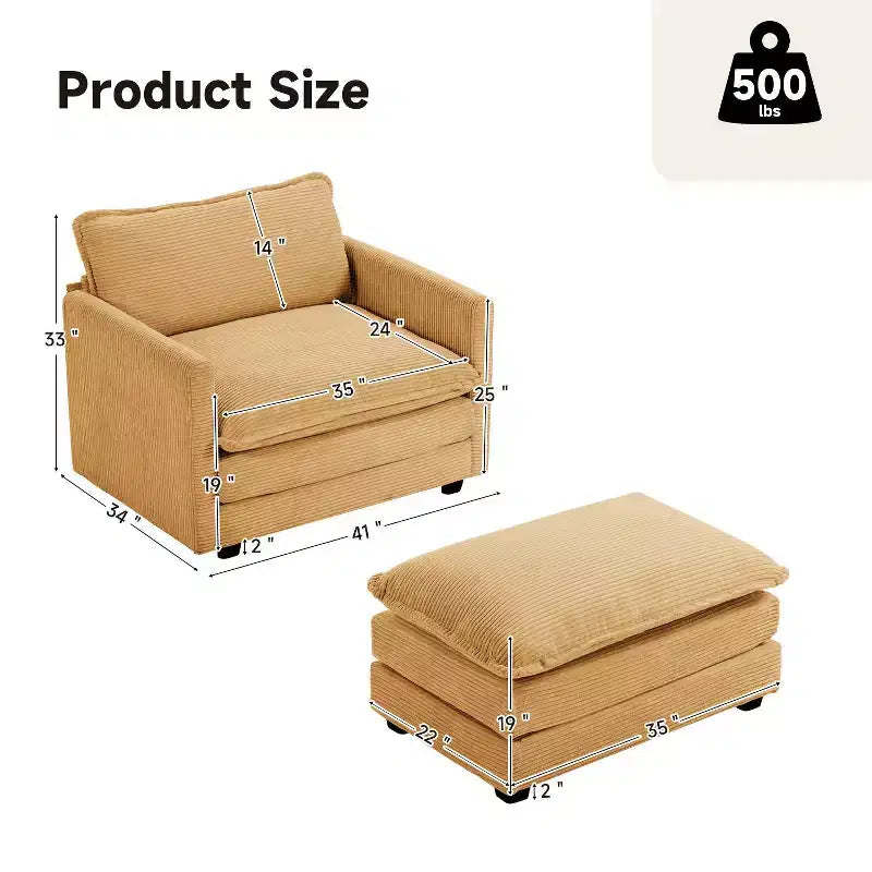 41.34 Fauteuil d'appoint surdimensionné en velours côtelé, Fauteuil moderne pour chambre à coucher et salon