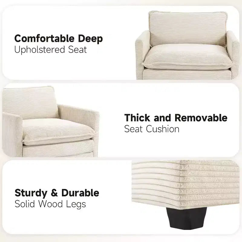 41.34 Fauteuil d'appoint surdimensionné en velours côtelé, Fauteuil moderne pour chambre à coucher et salon