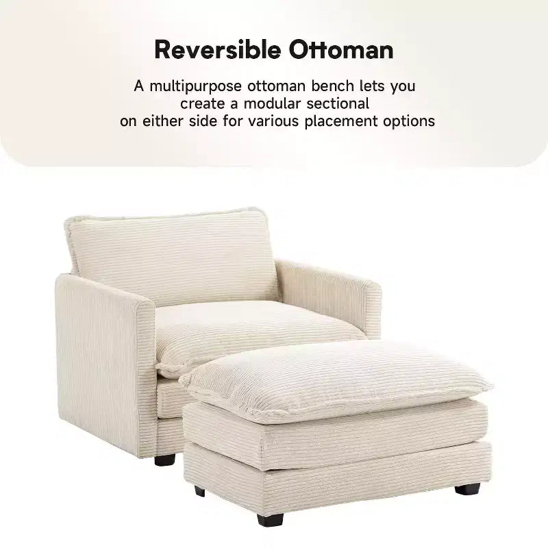 41.34 Fauteuil d'appoint surdimensionné en velours côtelé, Fauteuil moderne pour chambre à coucher et salon