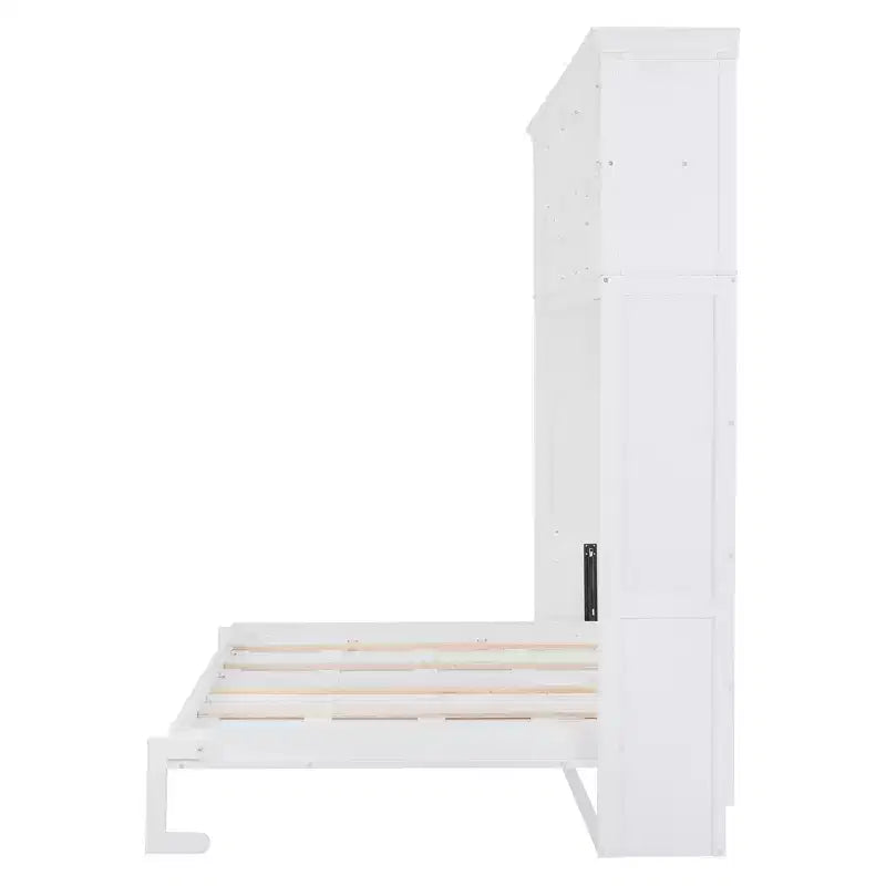 Lit escamotable Queen Size de style moderne, se repliant dans une armoire avec étagères supérieures et ports USB