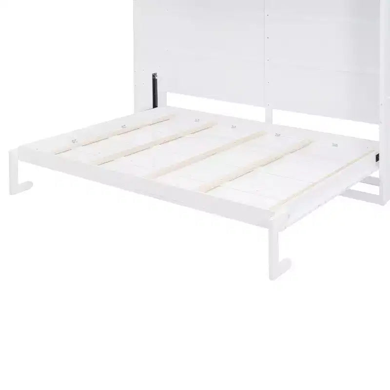 Lit escamotable Queen Size de style moderne, se repliant dans une armoire avec étagères supérieures et ports USB