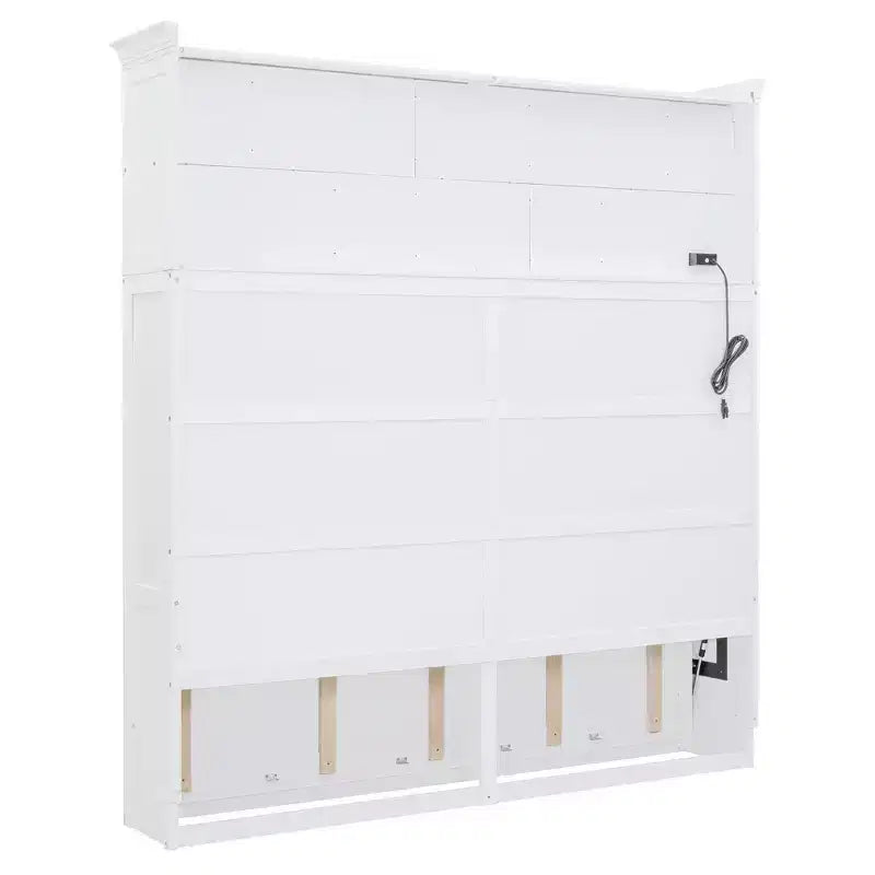 Lit escamotable Queen Size de style moderne, se repliant dans une armoire avec étagères supérieures et ports USB