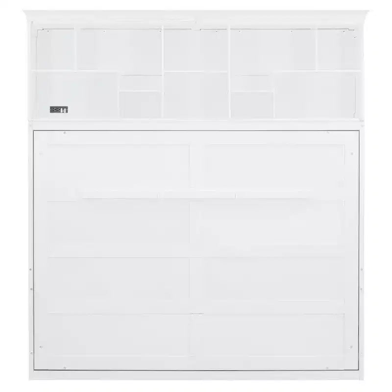Lit escamotable Queen Size de style moderne, se repliant dans une armoire avec étagères supérieures et ports USB