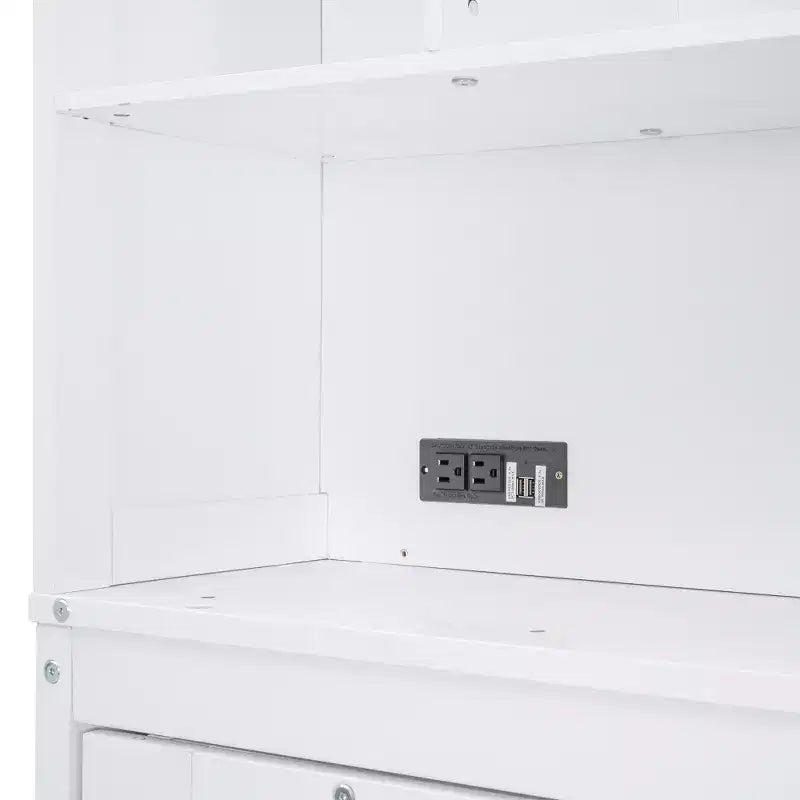 Lit escamotable Queen Size de style moderne, se repliant dans une armoire avec étagères supérieures et ports USB