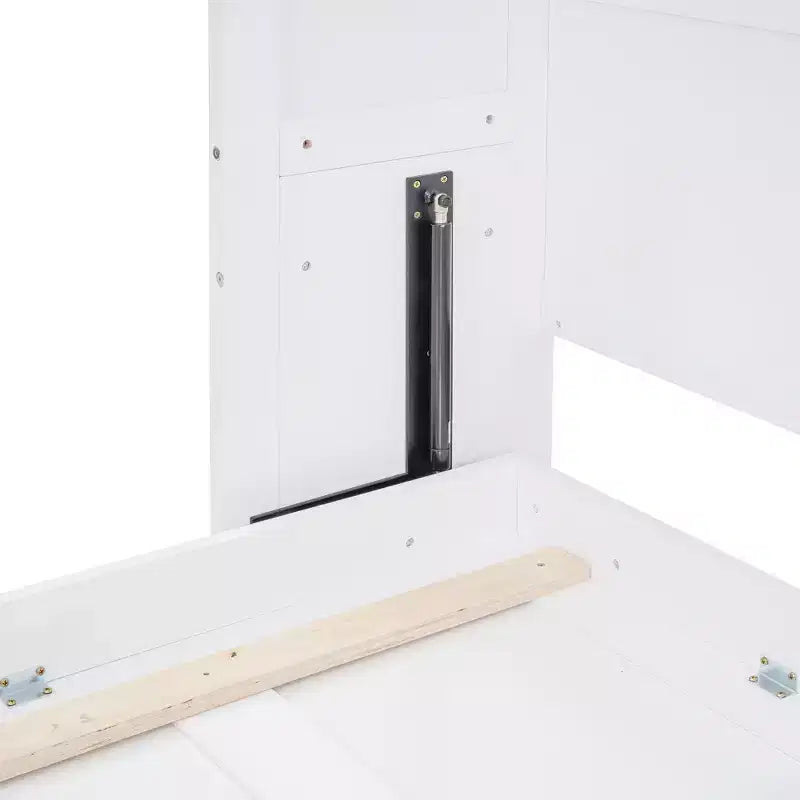Lit escamotable Queen Size de style moderne, se repliant dans une armoire avec étagères supérieures et ports USB